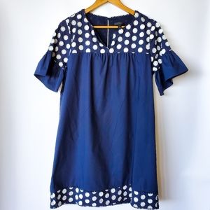 J. Crew Navy and White Polka Dot Midi Dress